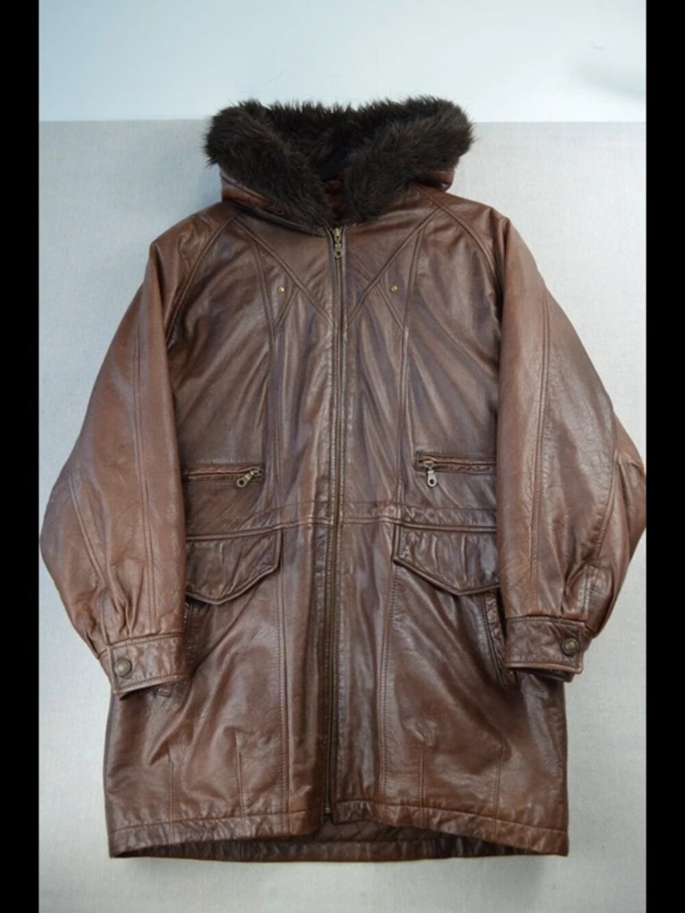 Vintage Wilsons Adventure Bound Mens Brown Jacket Leather Hood Fur Trim Size M